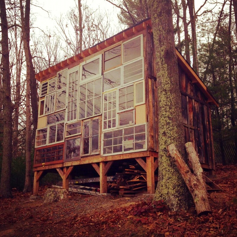 Crafty Pair Constructs Their Dream Home in the Forest Solely from Window Frames