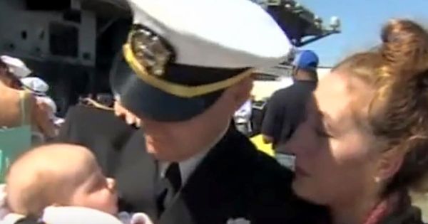 Navy Dad Comes Home To Newborn Son, Turns To His Wife And Says Four Words Nobody Expected