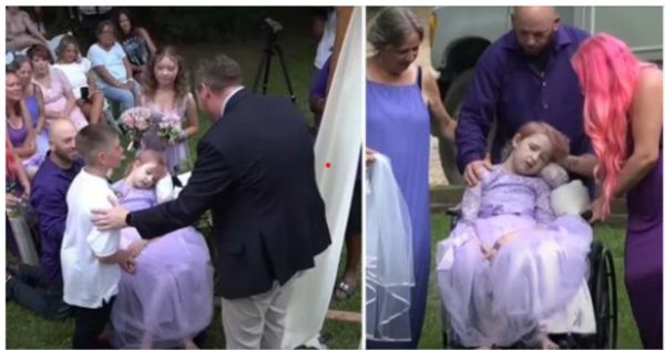 Brave Little Girl Wheeled Down The Aisle By Dad To Marry School Sweetheart Days Before Passing Away