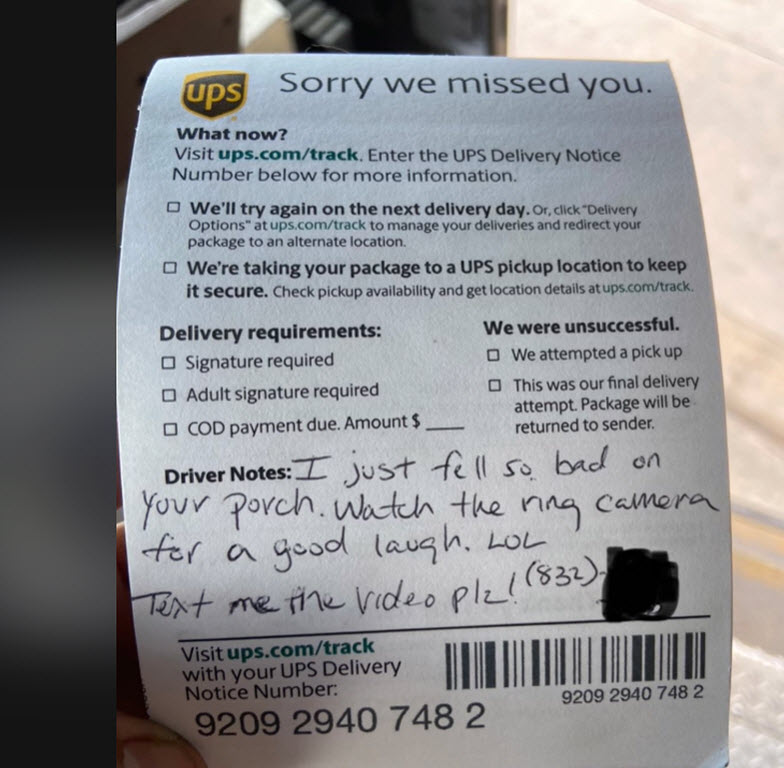 UPS Driver’s Funny Fall