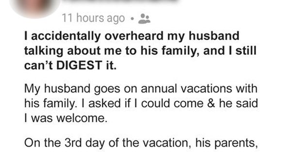 Wife overheard husband’s conversation with his family