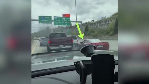 Rude Corvette Driver Learns a Harsh Lesson After Not Letting a Truck Merge