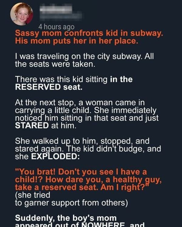 Sassy Mom Picks on Teen in Subway – His Mom Stands up for Him