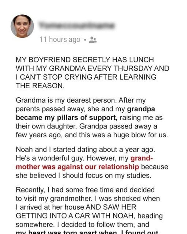 My Boyfriend’s Secret Weekly Lunches with My Grandma: A Heartbreaking Revelation