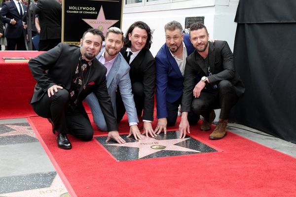 LOS ANGELES - APR 30: Chris Kirkpatrick, Lance Bass, Joey Fatone, JC Chasez, Justin Timberlake, NSYNC at the *NSYNC Star Ceremony on the Hollywood Walk of Fame on April 30, 2018 in Los Angeles, CA