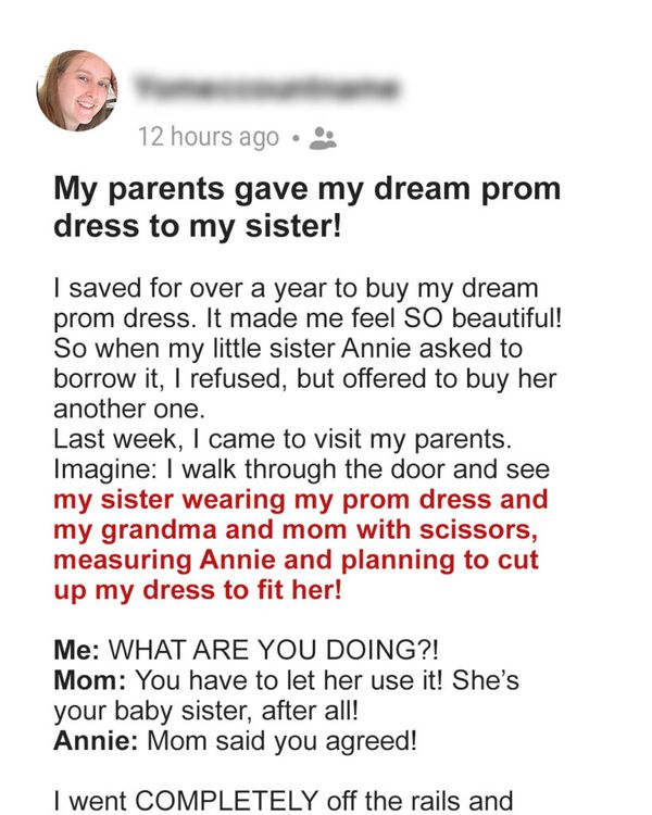 Parents Gave My Dream Prom Dress to My Sister – Am I Wrong for What I Did?