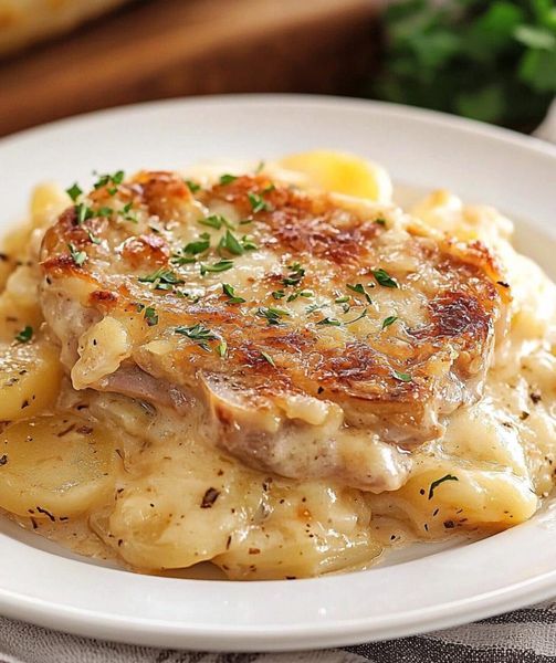 Smothered Pork Chop Scalloped Potato Casserole